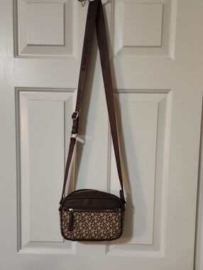 DKNY Brown Monogram Crossbody Camera Bag